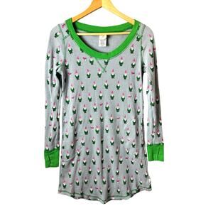Munki Thermal Nightshirt Gnomes Mushrooms Womens Small Long Sleeve Pockets